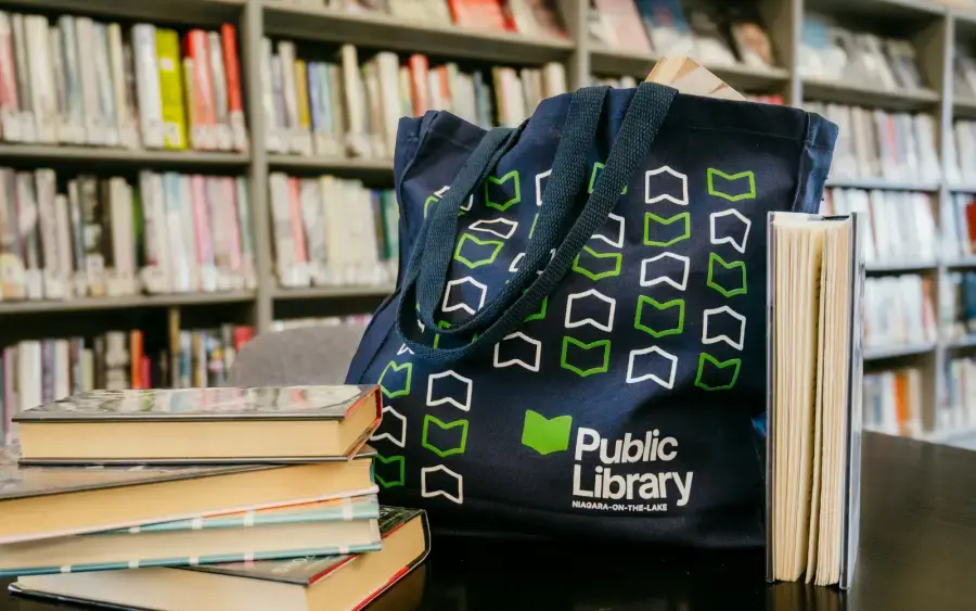Tote bag with books.