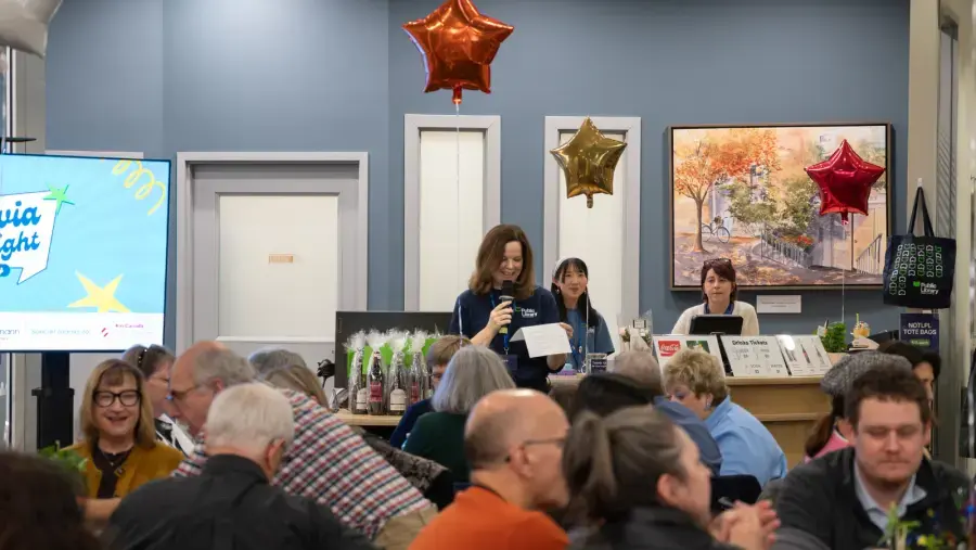 NOTL Public Library CEO, Laura Tait addressing participants at Trivia Night.