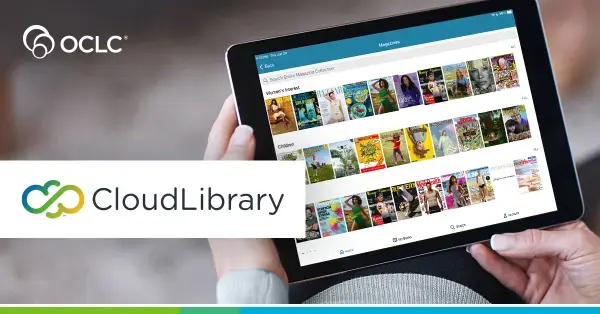 Image of hands holding a tablet with the Cloud Library app on the screen.